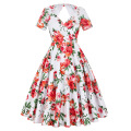 Belle Poque Stock Kurzarm Hollowed Zurück Retro Vintage 50er Floral Print Baumwoll Pinup Kleid BP000028-6